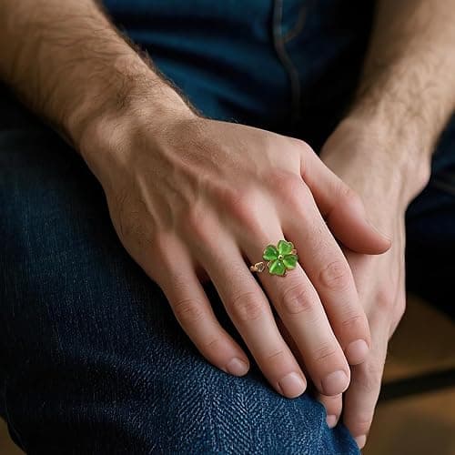 Rotatable Four Leaf Clover Open Rings Adjustable Jade Rings for Women Dainty Good Luck Clover Jewelry for St Patrick’s Day thumbnail 3