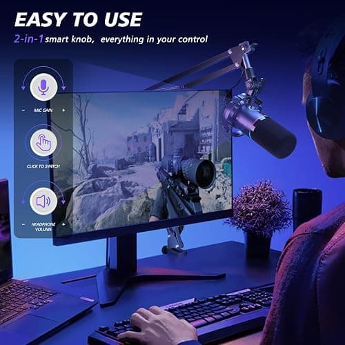 MAONO XLR/USB Dynamic Microphone Kit, RGB Podcast Mic with Software, Mute, Gain Knob, Volume Control, Boom Arm for Streaming, Gaming, Voice-Over, Recording-PD200XS Black thumbnail 5
