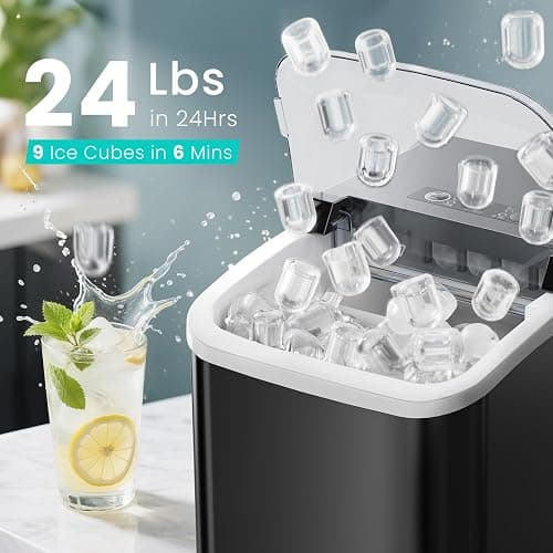 OLIXIS Ice Maker Machine with Handle,26lbs in 24Hrs,9 Ice Cubes in 6 Mins,Auto-Cleaning Portable Ice Maker with Basket and Scoop, Countertop Ice Maker for Home/Kitchen/Camping/RV, Sleek Black thumbnail 4
