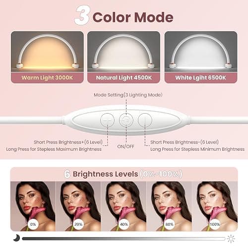 Yokilly Arc Half Moon Light: 16" Half Moon Light with Foldable Bracket for Desk Salon Table Use - No Flicker & Shadow-Free Desk Lamp with Stepless Brightness 3000-6500K for Manicurist Nail Tech thumbnail 3
