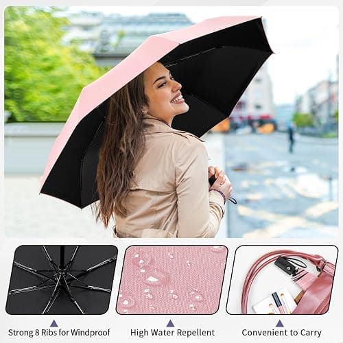 Yoobure Windproof Travel Umbrella - Automatic Umbrellas for Rain, Compact Folding Umbrella with UV Protection, Lightweight Portable Design for Backpack/Walking/Car, Sun & Storm Ready thumbnail 3