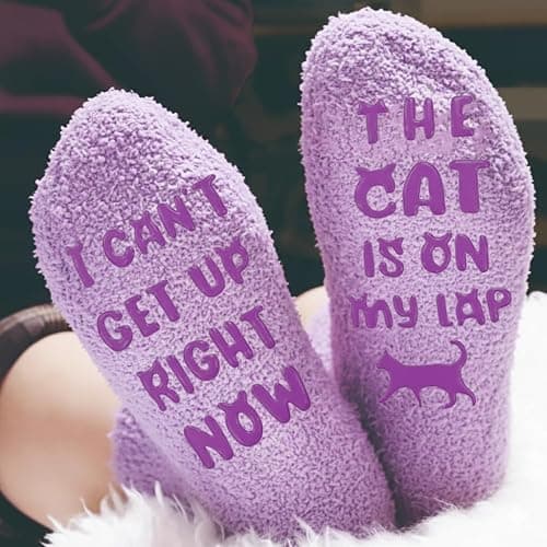 AmoraKiva Mothers Day Gifts for Mom Grandma Wife- Funny Cat Mom Fuzzy Slipper Socks thumbnail 7