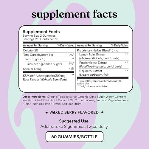 Lemme Chill Stress Relief Gummies with 300mg KSM-66 Ashwagandha, Lemon Balm, Passionflower & Goji to Support Relaxation, Healthy Cortisol & Sleep - Gluten-Free, Non-GMO, Mixed Berry (60 Count) thumbnail 5
