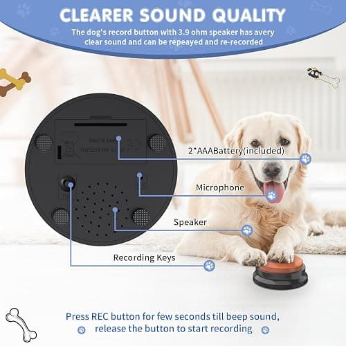 Dog Buttons for Communication,8 PCS 30s Recordable Voice Pet Training Button,with Training Manual Book+16 AAA Batteries+24 Scene Modes+1Dog Button Mat (Dog Buttons for Communication) thumbnail 5