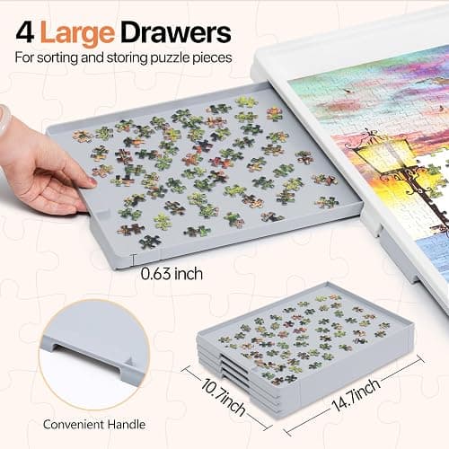 WELGEE 1500 Pieces 2-in-1 Tilting & Rotating Puzzle Board with Drawers and Cover, 35"x27" Portable Spinning Plastic Jigsaw Puzzle Table for Adults, Upgraded Lazy Susan thumbnail 2