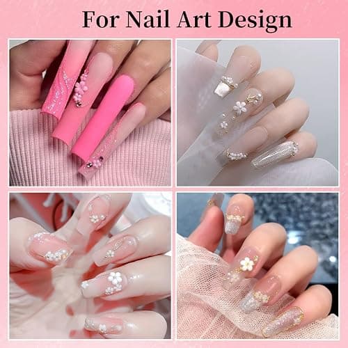 MSLSOZ 3D Nail Charms Set, 2 Boxes Nail Art Decor(Bow, Flower, Half Pearl), Pink Glitter Flower & Bow Nail Charms, Art Decorative Accessories for Manicure Design & DIY Crafts thumbnail 8