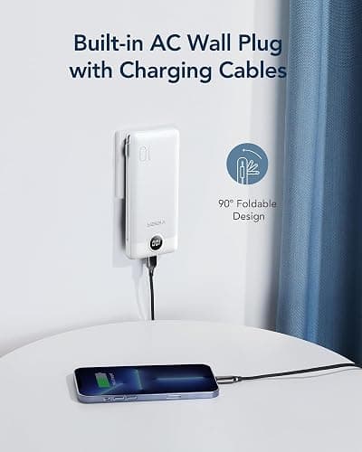 VEGER Portable Charger for iPhone Built in Cables and Wall Plug, 10000mah Slim Fast Charging USB C Power Bank, Travel Essential Battery Pack Compatible with iPhones, iPad, Samsung More Devices(White) thumbnail 3