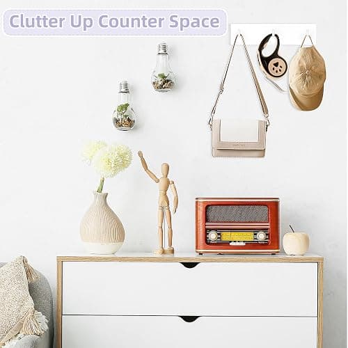 VIS'V Key Holder Wall Mount, Small Self Adhesive Key Hanger Metal Stick on Key Rack Compact Key Rail with 3 Key Hooks for Entryway Doorway Hallway 2 Adhesive Strips White - White thumbnail 4