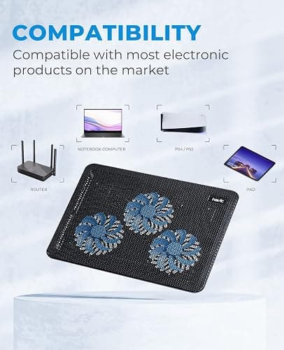 havit HV-F2056 15.6"-17" Laptop Cooler Cooling Pad - Slim Portable USB Powered (3 Fans), Black/Blue thumbnail 3