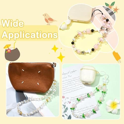 BEEFLYING Beaded Phone Charm Wrist Straps Y2K Phone Bracelet Lanyard, Cute Cyrstal Butterfly Flower Cellphone Wristlet Strap for Keychain Bag Charm thumbnail 7