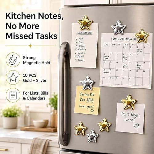 10 Pcs Refrigerator Magnets, Adorable Silver Star-Shaped Fridge Magnets for Creating Star Designs, Perfect for Adorning Refrigerators, Offices and Homes, Kitchen and Office Decor thumbnail 2