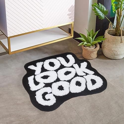 Urtlmaji You Look Good Bath Mat Black Bathroom Rugs Funny Cute Bath Rugs Non Slip Microfiber Plush Preppy Small Cool Shower Rug Washable Absorbent Floor Mat for Bathtub Sink 25"x21" thumbnail 5