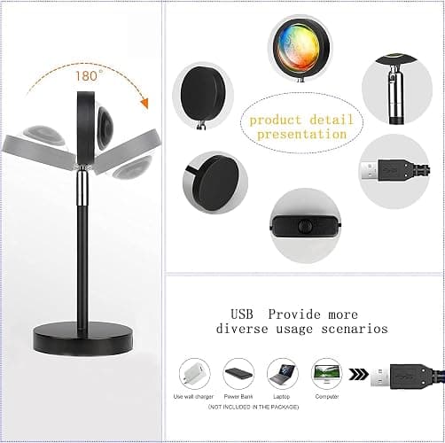 Lampe Coucher de Soleil, Sunset Lamp avec USB, Lumière Arc-en-Ciel Veilleuse LED Réglable en Hauteur 24 Couleurs 4 Modes dynamiques Deux Télécommandes Rotation 180°, Selfie/Photographie/Fête thumbnail 5