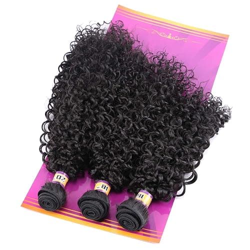 Natural Black Synthetic Hair Weave Afro Kinky Culrly Fiber Hair Externsions 16 18 20 Inches 210 Gram/set Heat Resistant Hair Bundles (2#) thumbnail 6