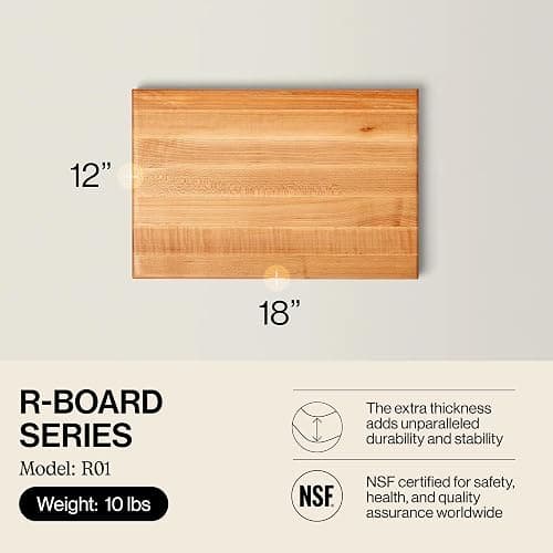 John Boos R-Board Series Rectangular Wooden Maple Cutting Board 18”x12” – 1.5” Thick, 10-lb Reversible Butcher Block with Edge-Grain & Finger Grips – Made in the USA thumbnail 3