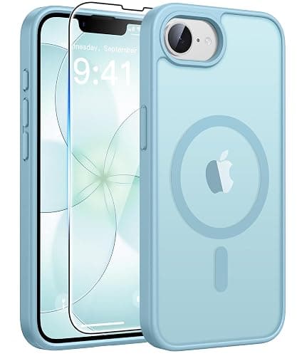 FNTCASE for iPhone 17e/ iPhone 16e Case, Fit for Magsafe, Screen Protector | Translucent Matte Magnetic Back, 14FT Military Grade Drop Protection, Shockproof Protective Phone Cover, Teal - Image 1