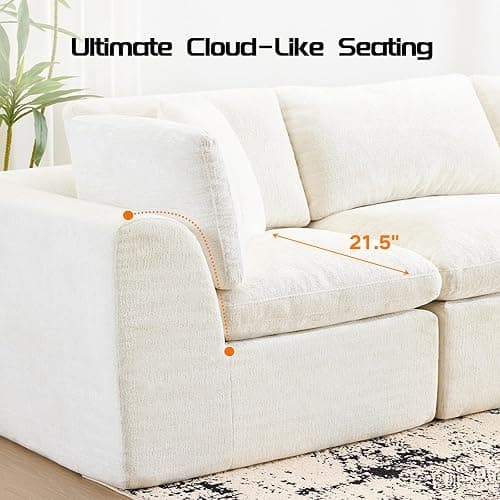 140" U-Shaped Cloud Couch, Soft Modular Sectional Sofa, Oversized 6 Seat Boneless Chenille Couch with Movable Ottoman, Pet-Friendly Upholstery Couches for Living Room, Beige | No Assembly Required thumbnail 4