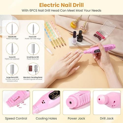 Kit Ongle Acrylique Gel Complet avec Main D'entrainement & Sac de Rangement | Poudre Acrylique Pour Ongles avec Poudres Acryliques, Lampe UV/LED, Ponceuse,12 Paillettes, D'autres Outils pour Débutantes thumbnail 6