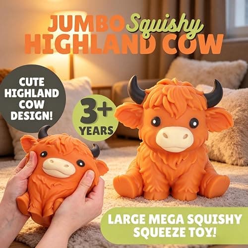 6in Giant Highland Cow Squishy, Jumbo Big Cute Highland Cow Squishies Stress Ball Soft Squishys Slow Rising Stress Ball for Anxiety Stress Party Favors thumbnail 4