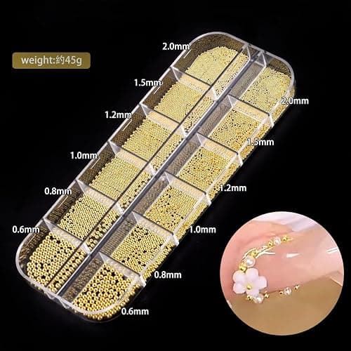 Gold Nail Charms Caviar Beads for Nails 6 Sizes Gold Beads for Nails | 0.8mm Gold Nail Charms Gold Beads for Nails Caviar Beads for Nails Gold Balls for Nails Nail Art Decoration Charms for Nails thumbnail 3