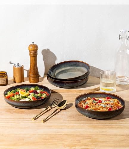 theterra 8.5'' Ceramic Pasta Bowls, Salad Bowls Set of 4, Stoneware Serving Bowls for Fruits, Noodle, Dinner, House-warming Wedding Present, Coca Mocha thumbnail 5