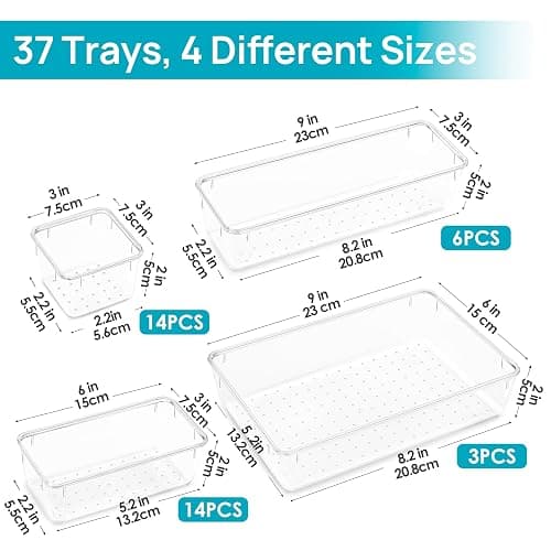 Vtopmart 37 PCS Plastic Clear Drawer Organizer, Acrylic Desk Drawer organizers, Organization and Storage for Makeup, Bathroom, Office, Cabinet, kitchen, Bedroom thumbnail 2