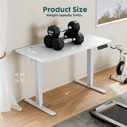 SMUG Standing Desk, Adjustable Height Electric Sit Stand Up Down Computer Table, 63x24 Inch Ergonomic Rising Desks for Work Office Home, Modern Lift Motorized Gaming Desktop Workstation, White thumbnail 7