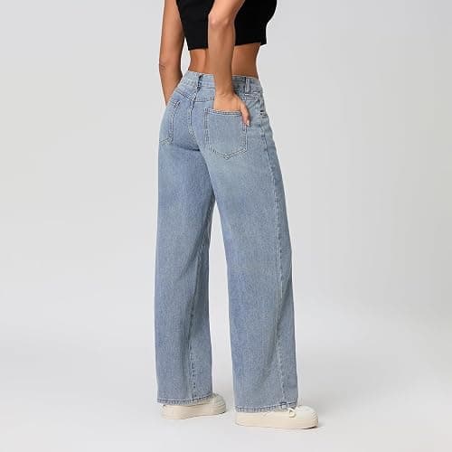 Kodaruber Women Y2k Low Rise Baggy Jeans Loose Fit Boyfriend Straight Wide Leg Jeans Trendy Stretch Long Denim Pants thumbnail 2