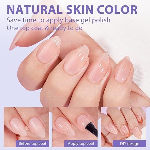 BTArtbox Short Almond Nail Tips - Soft Gel XCOATTIPS Natural Press On Nails, Pre-colored Gel Nails Full Cover Fake Nails Nude for for Daily Nail Art thumbnail 2