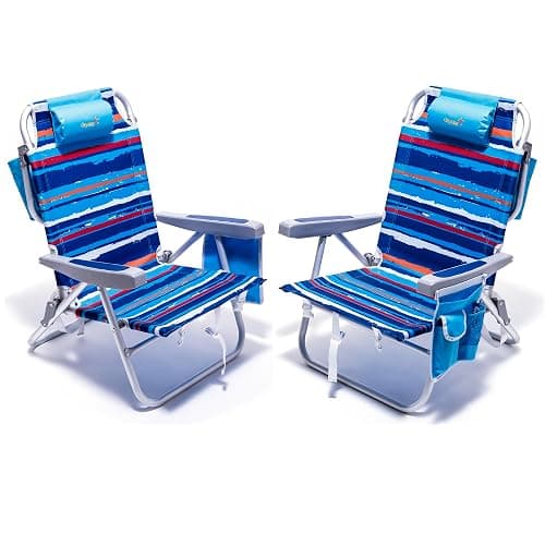 SUNNYFEEL Beach Chairs for Adults 2 Pack 5 Position Lay Flat, Portable Folding Backpack Beach Chair Heavy Duty with Cooler Bag, Cup Holder for Outdoor/Lawn/Picnic, Foldable Camping Chair - Image 1