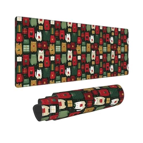 Fuzquwu Different Cats Christmas (2) for Extended Mouse Pad 12" X 31.5" Large Desk Mat Non-Slip Rubber Base with Stitched Edges for Keyboard and Mouse thumbnail 2