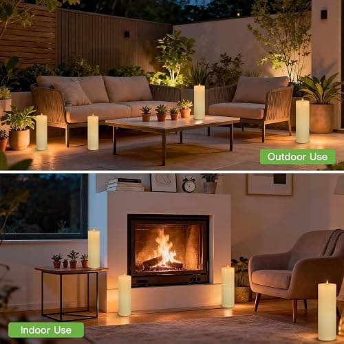 Kimjo 10CM x 30CM Flammenlose Große LED Kerzen Outdoor Wasserdicht - Elfenbeinweiß Plastik Led Kerzen mit Timerfunktion Fernbedienung Groß - Led Kerzen Flackernde Flamme 500+ Stunden Batterie thumbnail 7