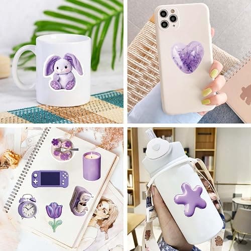 Aesthetic Purple Stickers for Water Bottle,56pcs Cute Aesthetic Stickers for Kids Girls Teens,Waterproof Vinyl Decals for Laptop Journal Scrapbooking Party Favors(Purple) thumbnail 5