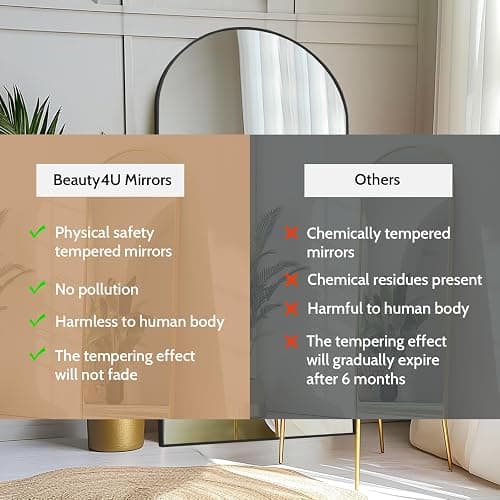 Beauty4U 71" x 32" Arched Full Length Mirror, HD Tempered Glass Floor Mirror with Black Aluminum Frame, Standing/Leaning/Wall Mounted Mirror for Bedroom, Dressing Room & Living Room thumbnail 4