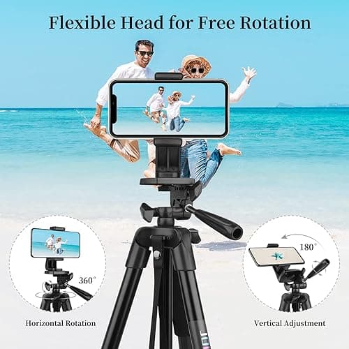 JOILCAN Phone Tripod for iPhone 63inch/161cm, Aluminum Extendable Mobile Phone Tripod Stand with Wireless Remote Shutter, Lightweight Selfie Stick Tripod for Smartphone/Small Camera，for Android/iOS - 63" - Black thumbnail 4