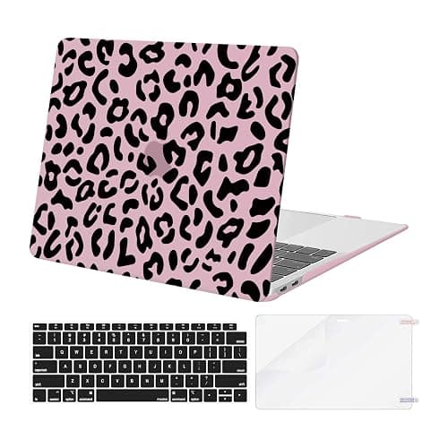 MOSISO Compatible with MacBook Air 13 inch Case 2021 2020 2019 2018 Release A2337 M1 A2179 A1932 Retina Display, Plastic Leopard Grain Hard Shell Case&Keyboard Cover&Screen Protector, Pink - Image 1