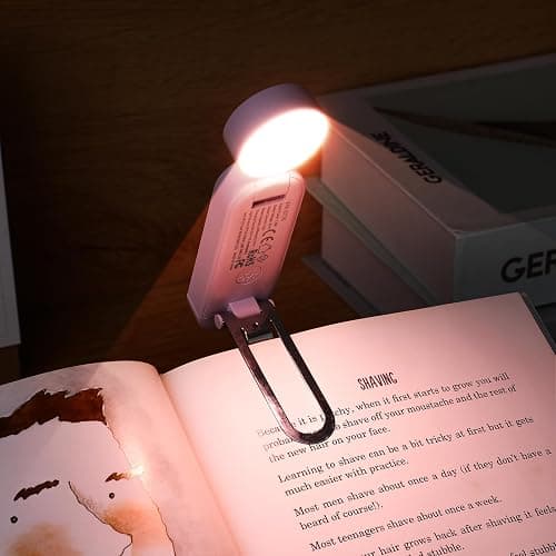 VAVOFO USB Rechargeable Book Light, Blue Light Blocking, Amber Light Clip On Bookmark Shaped Reading Light, Eye Care 6 LEDs Book Light for Bookworms Reading in Bed with 9 Lighting Modes (Pink Purple) thumbnail 2