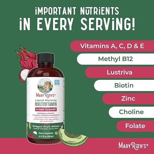 MaryRuth's Liquid Multivitamin + Hair Growth | Biotin 10000mcg | Lustriva Hair Growth Supplement | Clinically Tested in Women for Thicker Hair & Facial Wrinkle | Skin Care | Ages 18+ | 15.22 Fl Oz thumbnail 7