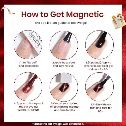 Beetles Cat Eye Gel Nail Polish Set, 6 Colors Christmas Gel Polish Kit Glitter Red Pink Shiny Brown Burgundy Purple Blue Green Magnetic Effect Sparkle Stunning Soak Off UV Manicure Gifts for Women thumbnail 8