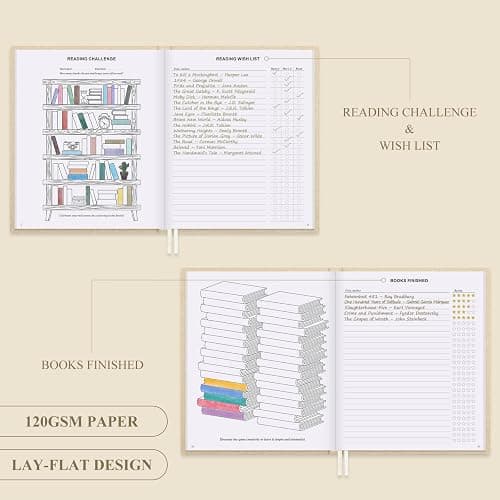 Lanpn Reading Journal Book Journal for Book Lovers Readers - Linen Hardcover Reading Log Book with 52 Book Reviews - Book Tracker Journal Reading Notebook Bookish Gifts, 9.3"x7.7", 158 Pages (Beige) thumbnail 4