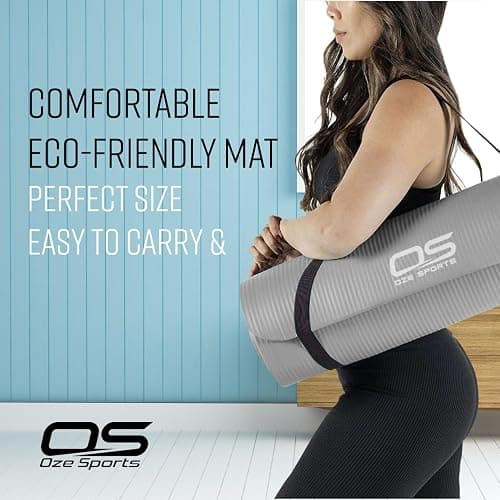 Yoga Mat Exercise NBR Fitness foam mat Extra Thick Non-Slip Large Padded High Density ideal for HiiT Pilates gymnastics mats Fitness & Workout with Free Carry Strap thumbnail 6