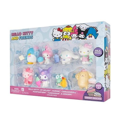 Hello Kitty and Friends Sweet Snacks 8-Pack with Mix and Match Sweet Accessories - 2” Figures - Hello Kitty, My Melody, Kuromi, Cinnamoroll, Pompompurin, Keroppi, and Tuxedosam thumbnail 4