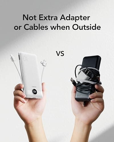 VEGER Portable Charger for iPhone Built in Cables and Wall Plug, 10000mah Slim Fast Charging USB C Power Bank, Travel Essential Battery Pack Compatible with iPhones, iPad, Samsung More Devices(White) thumbnail 7