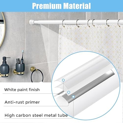AIZESI Tension Curtain Rod Spring Tension Rods for Windows 28 to 48 Inch, No Drilling, 7/8" Diameter, White Adjustable Curtain Rod, Small Shower Curtain Rod for Bathroom, Doorway, Closet, Kitchen - White - 28" to 48"-1Pcs thumbnail 5