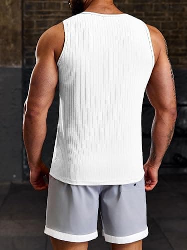 Runcati Men's Ribbed Tank Tops Knit Sleeveless Workout T Shirt Muscle Gym Fitness Tee thumbnail 3