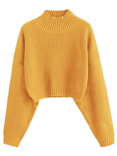 ZAFUL Women's Cropped Turtleneck Sweater Lantern Sleeve Ribbed Knit Pullover Sweater Jumper - Image 1
