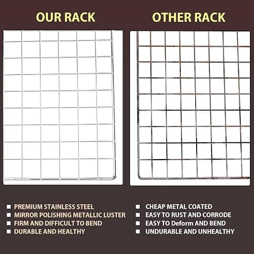 Cooling Rack for Baking 2-Pack, 16x10 Inches Baking Rack, Thick Wire Cookie Rack for Cooking, Roasting, Grilling, Drying, Oven Safe, Fits Half Sheet Pan, Silver thumbnail 5