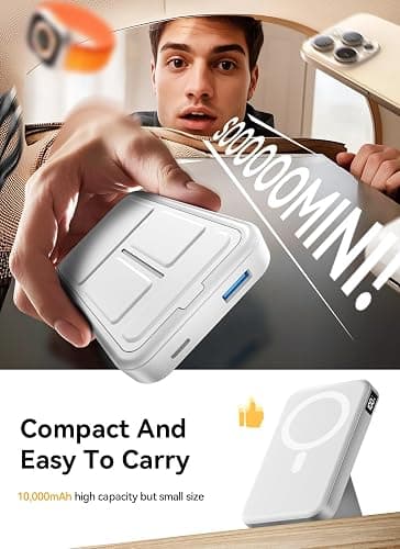 Gxorul Magnetic Portable Charger, 10000mAh Power Bank with Leather Foldable Stand - Travel Essentials, USB-C 20W Fast Charging for Magsafe Battery Pack, Compatible with iPhone 17/16/15/14/13 Series thumbnail 7