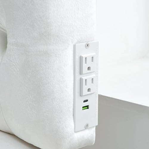 Tufted Velvet Plush College Dorm Right Side Outlet Headboard with Legs - White thumbnail 4