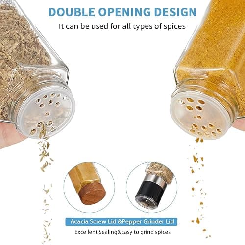 Yangbaga 24Pcs Glass Spice Jars with Labels-4OZ Wood Lid Square Spice Containers with Pepper Grinder Lids &Funnel,Seasoning Jars for Rack Cabinet Drawer thumbnail 4